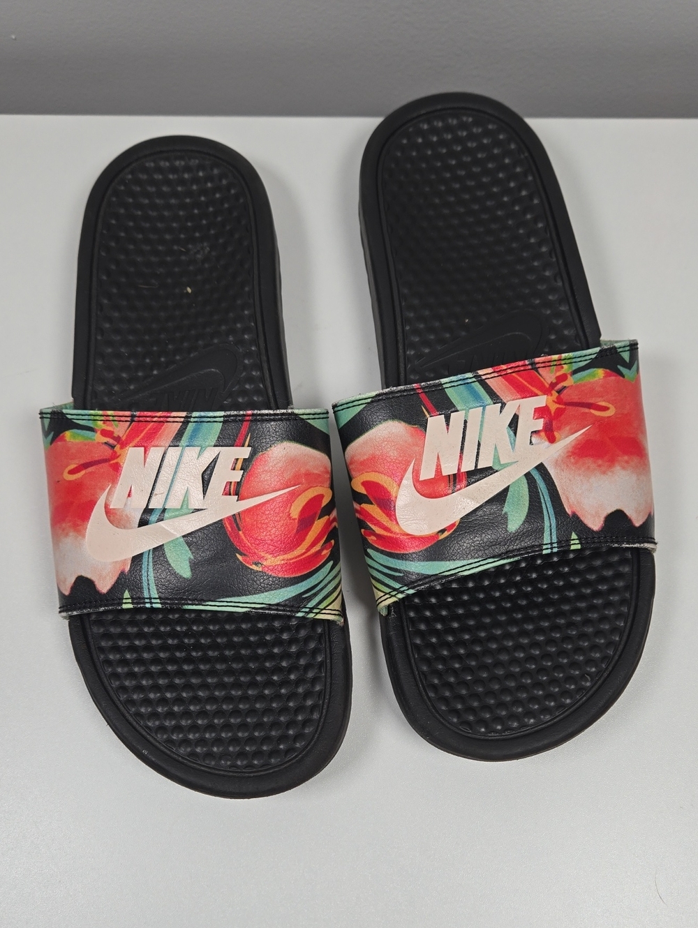 Nike Black Slides with Multicolor Strap